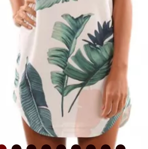 Palm Tree Leaf Print Ivory Sleeveless Dress - Picture 3 of 4